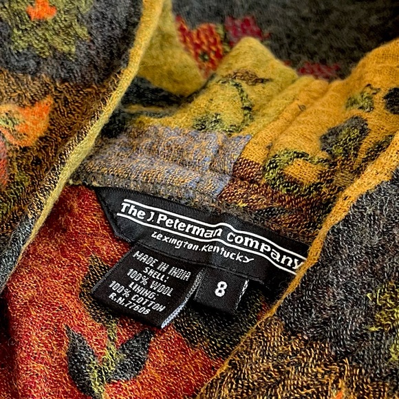 [J. Peterman] Y2K Floral + Paisley Jacquard Lightweight  Wool Fringe Cardigan - Picture 4 of 7